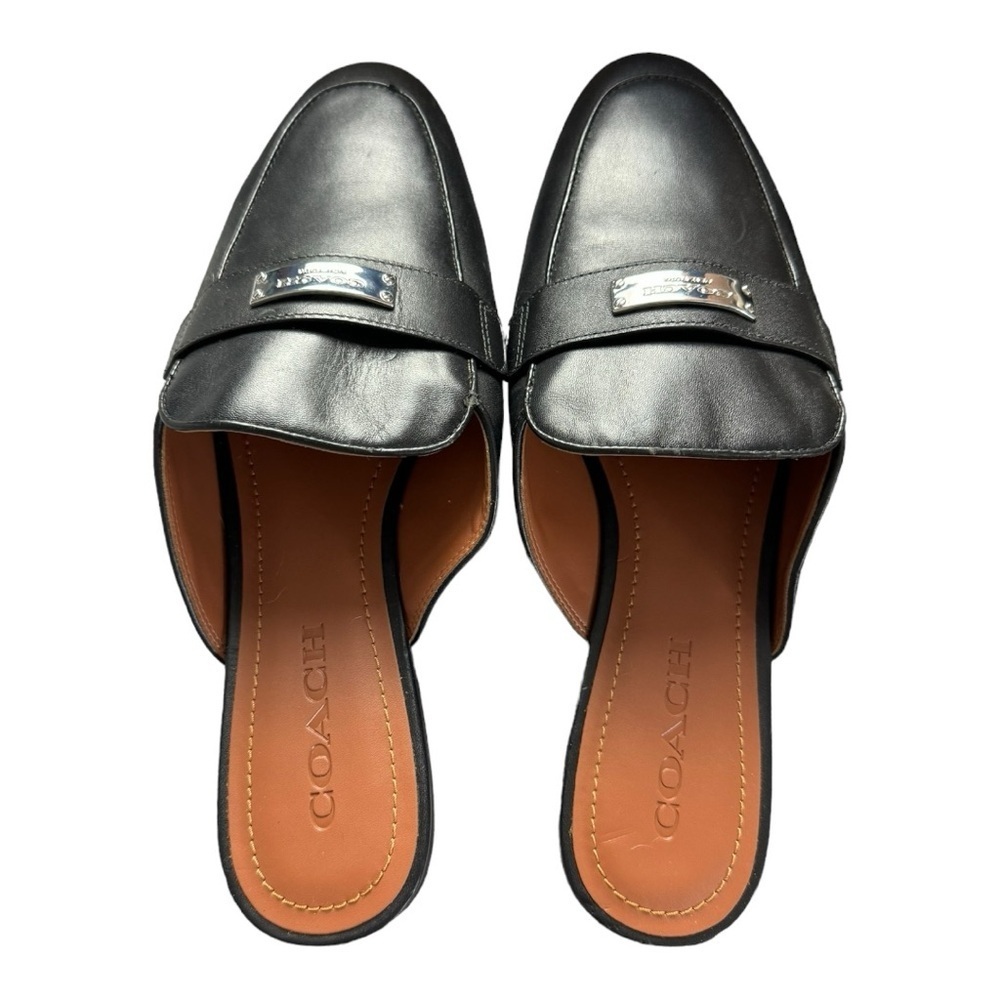 COACH Shea Black Leather Mules Slides Size 9.5 - Picture 5 of 11